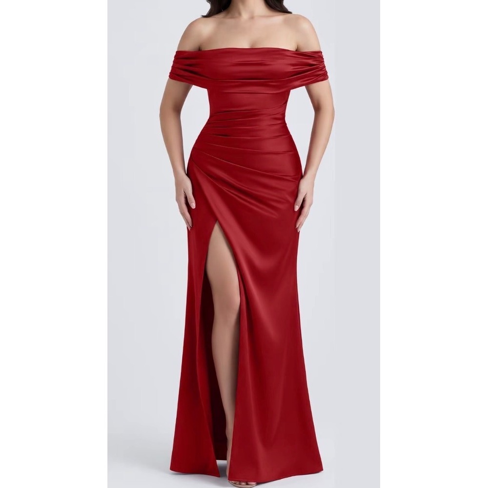 NWT OYS Size XL Red Elegant Off Shoulder High Split Bodycon Evening Maxi Dress